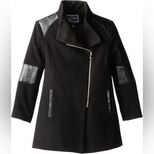 Rothschild Black Dress Coat with Leather Accents size 7